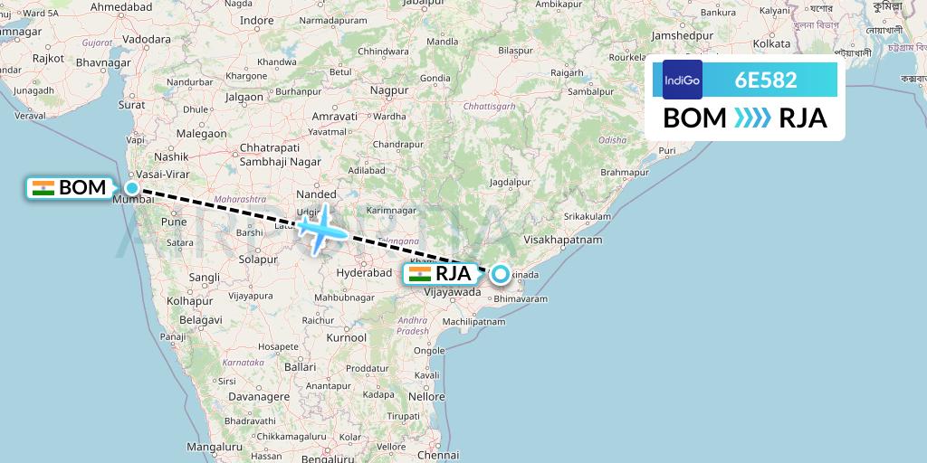 6E582 IndiGo Airlines Flight Map: Mumbai to Rajahmundry