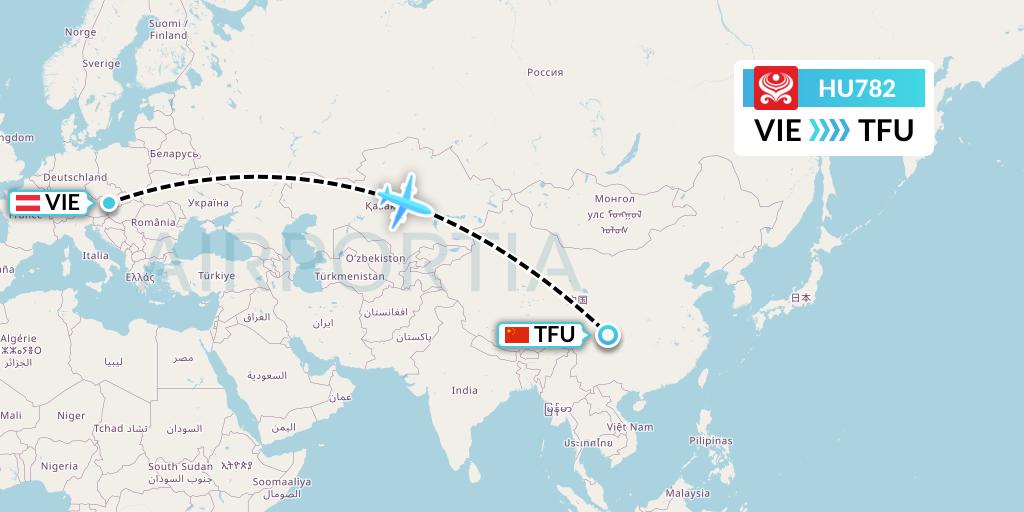 HU782 Hainan Airlines Flight Map: Vienna to Chengdu