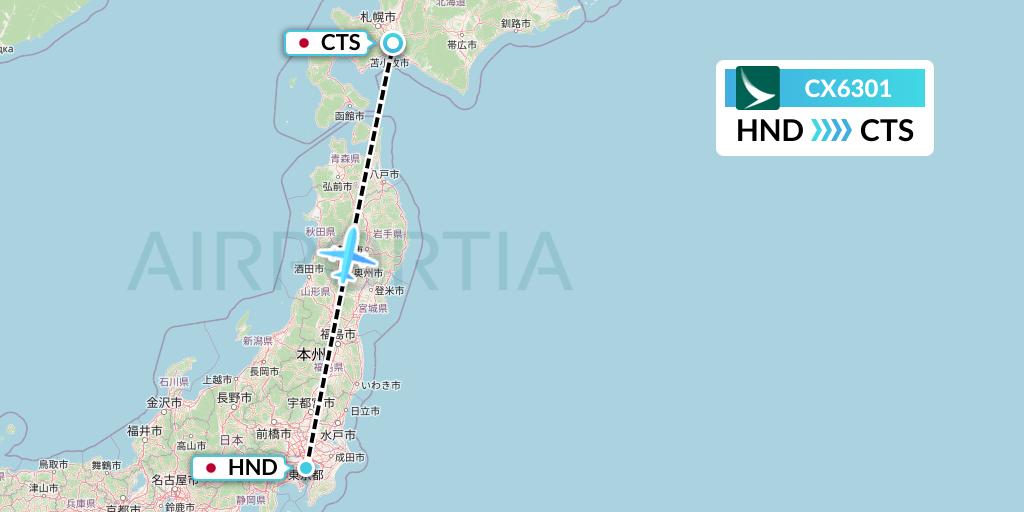 CX6301 Cathay Pacific Flight Map: Tokyo to Sapporo
