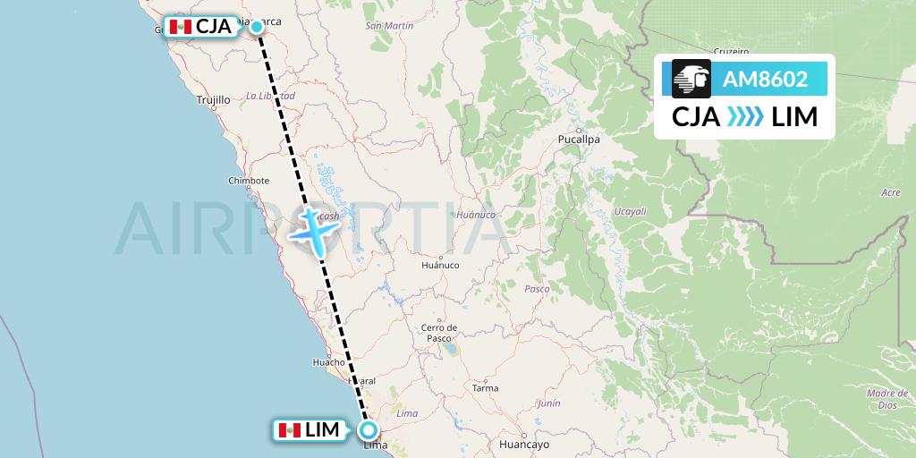 AM8602 Aeromexico Flight Map: Cajamarca to Lima