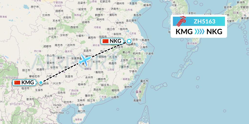ZH5163 Shenzhen Airlines Flight Map: Kunming to Nanjing