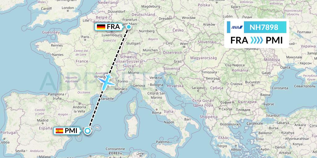 NH7898 All Nippon Airways Flight Map: Frankfurt to Palma de Mallorca