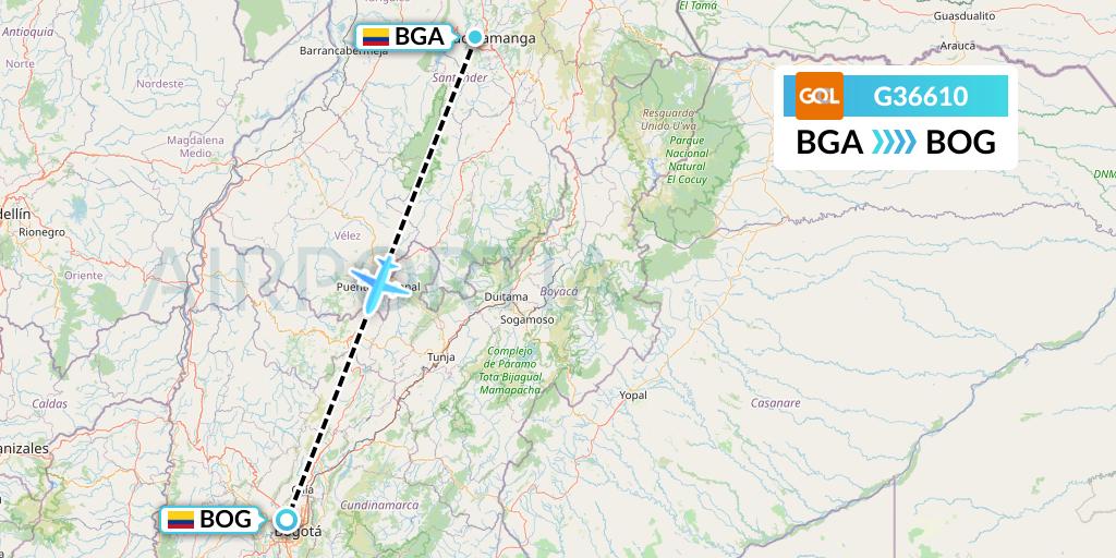 G36610 GOL Transportes Aeros Flight Map: Bucaramanga to Bogota