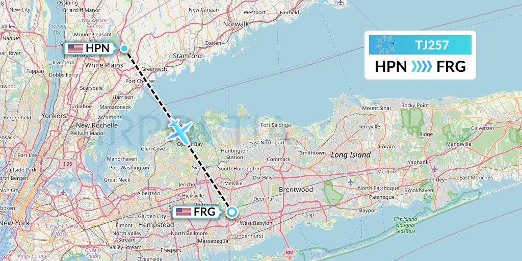 TJ257 Tradewind Aviation Flight Map: White Plains to Farmingdale