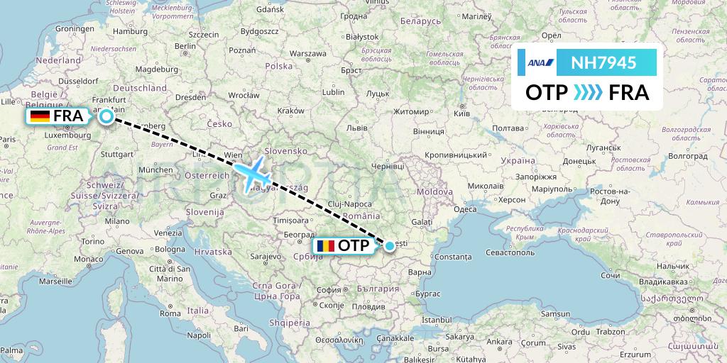 NH7945 All Nippon Airways Flight Map: Bucharest to Frankfurt