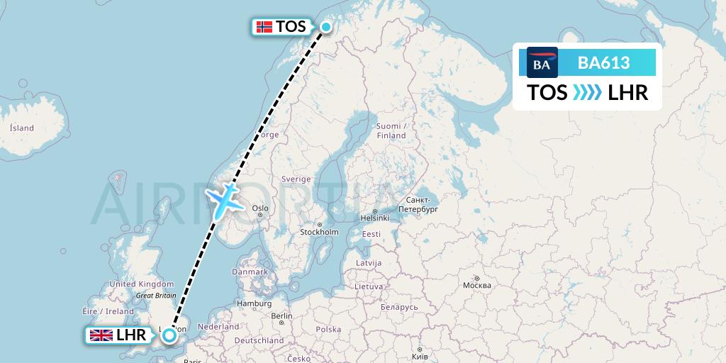 BA613 British Airways Flight Map: Tromso to London