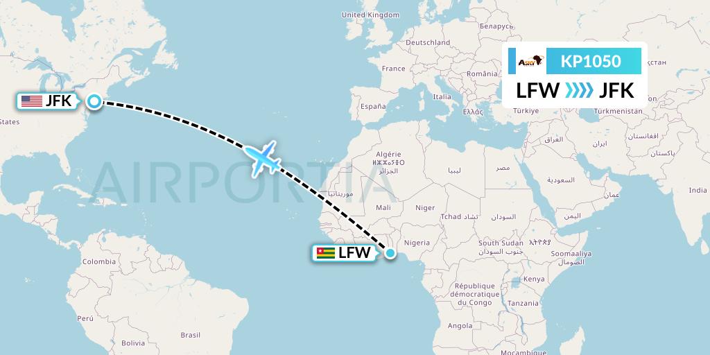 KP1050 ASKY Flight Map: Lome to New York