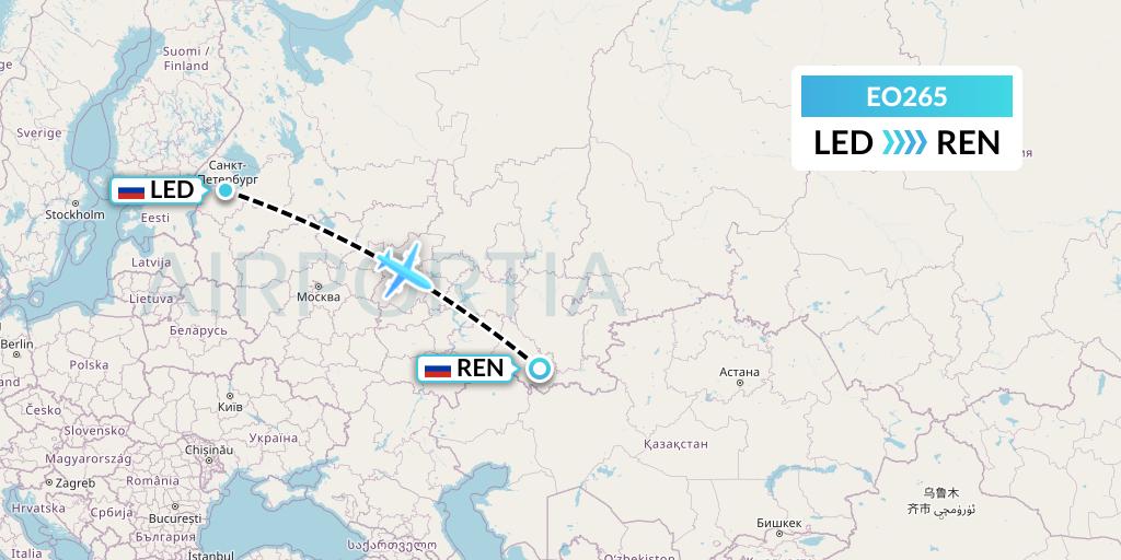 EO265 Pegas Fly Flight Map: St. Petersburg to Orenburg