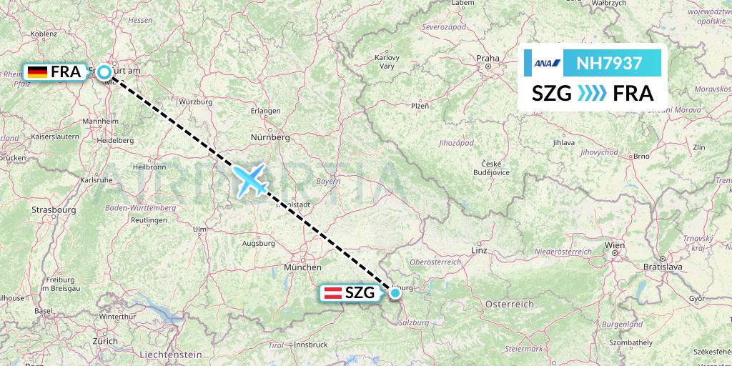 NH7937 All Nippon Airways Flight Map: Salzburg to Frankfurt