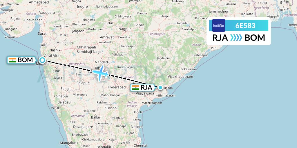 6E583 IndiGo Airlines Flight Map: Rajahmundry to Mumbai