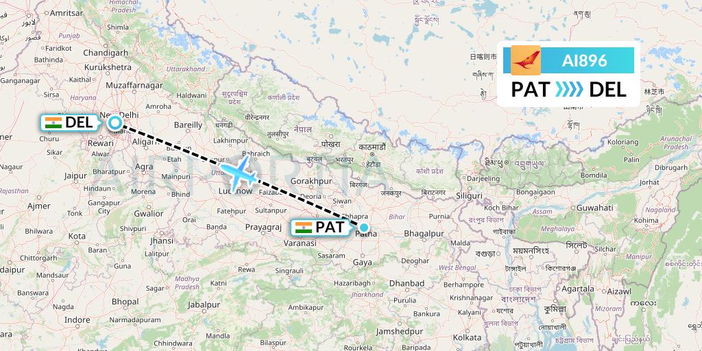 AI896 Air India Flight Map: Patna to Delhi