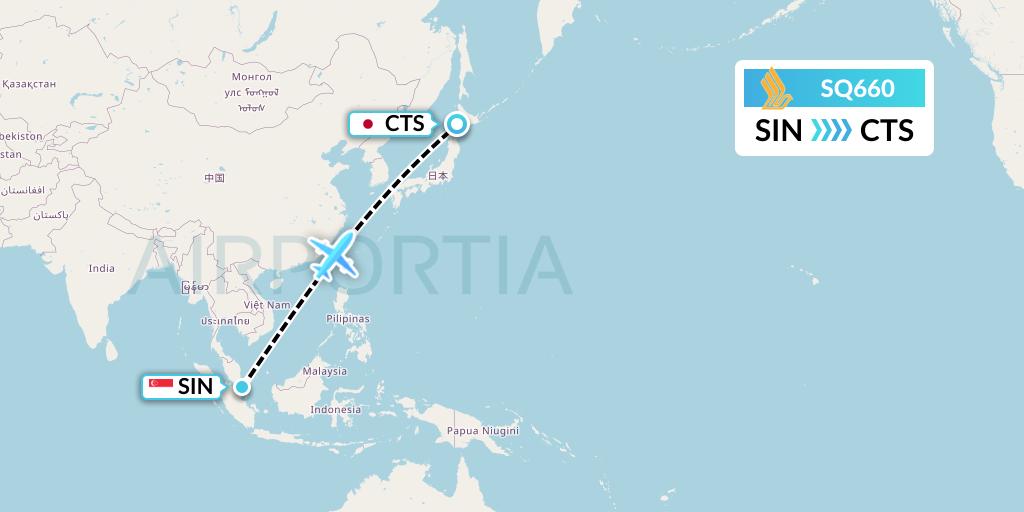 SQ660 Singapore Airlines Flight Map: Singapore to Sapporo