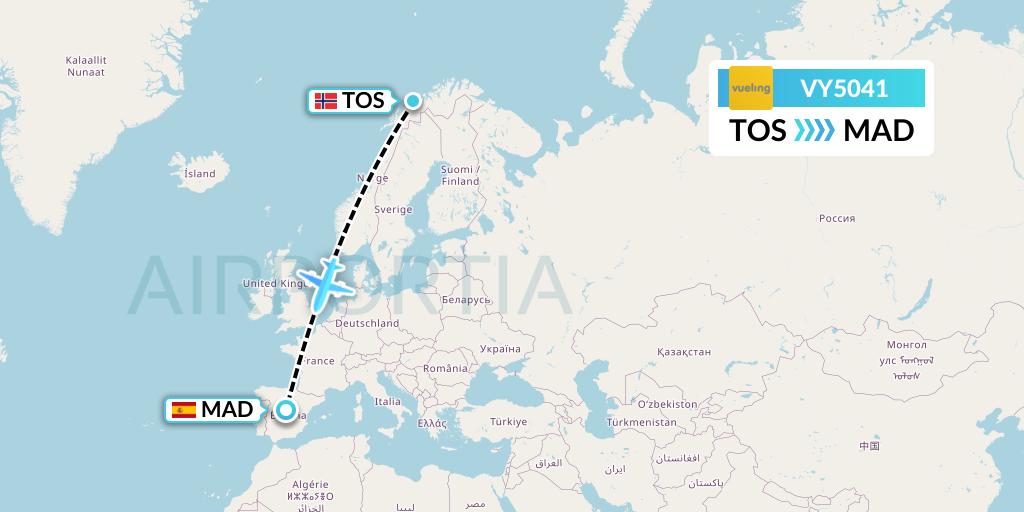 VY5041 Vueling Flight Map: Tromso to Madrid