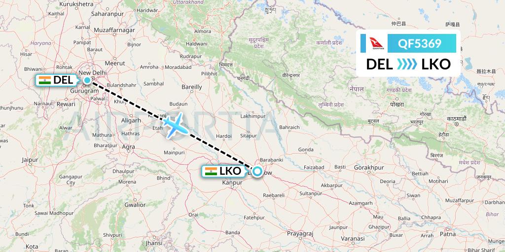 QF5369 Qantas Flight Map: Delhi to Lucknow