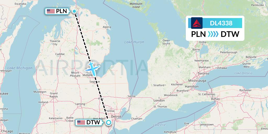 DL4338 Delta Air Lines Flight Map: Pellston to Detroit
