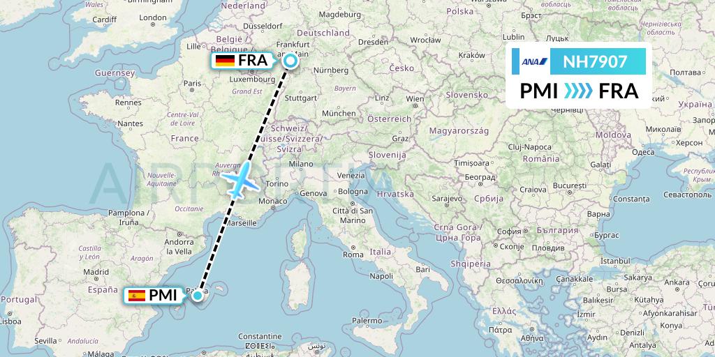 NH7907 All Nippon Airways Flight Map: Palma de Mallorca to Frankfurt