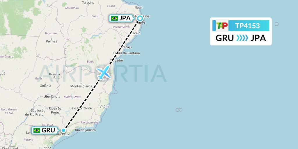 TP4153 TAP Portugal Flight Map: Sao Paulo to Joao Pessoa
