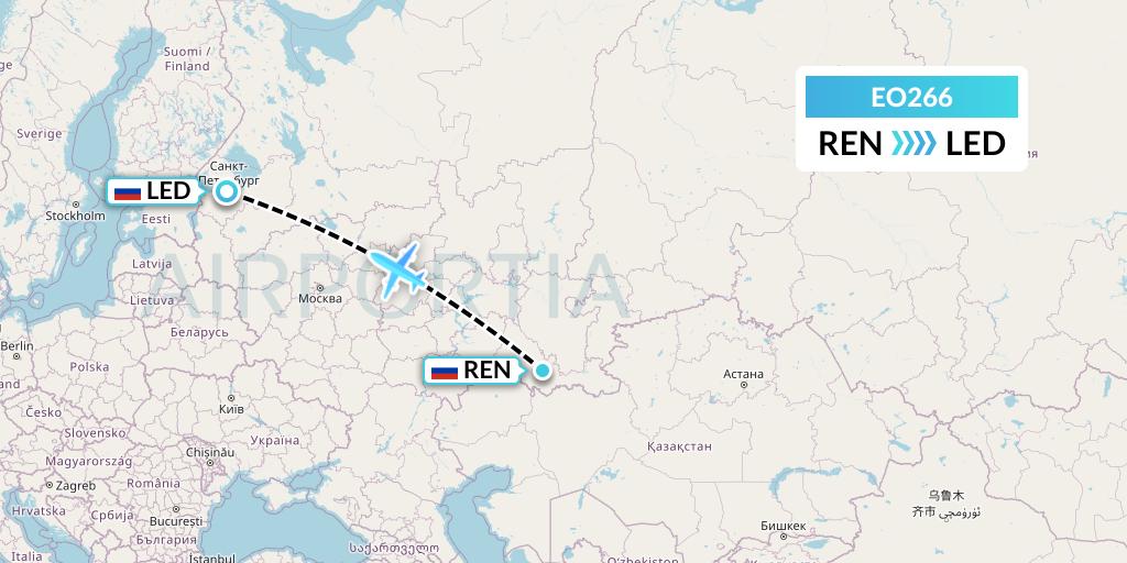 EO266 Pegas Fly Flight Map: Orenburg to St. Petersburg