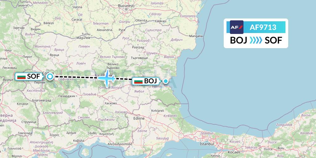 AF9713 Air France Flight Map: Burgas to Sofia