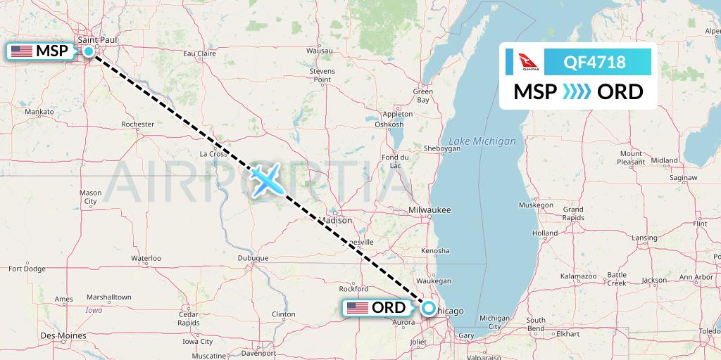 QF4718 Qantas Flight Map: Minneapolis to Chicago