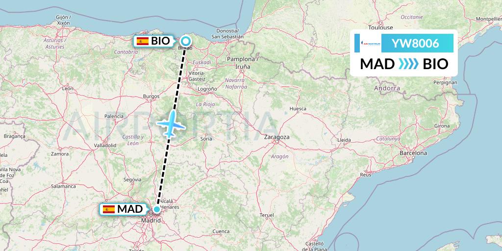 YW8006 Air Nostrum Flight Map: Madrid to Bilbao