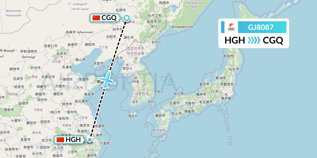 GJ8087 Loong Airlines Flight Map: Hangzhou to Changchun