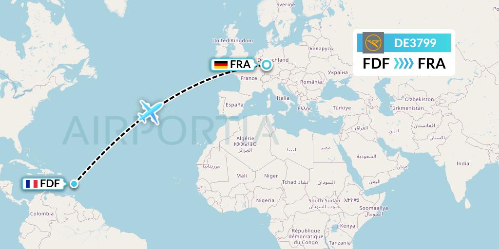 DE3799 Condor Flight Map: Fort-de-France to Frankfurt