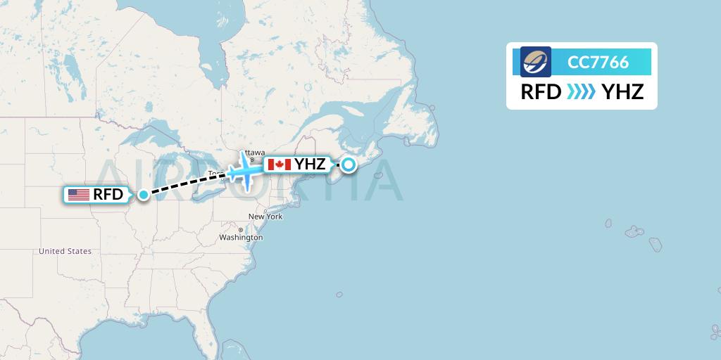 CC7766 CM Airlines Flight Map: Chicago to Halifax