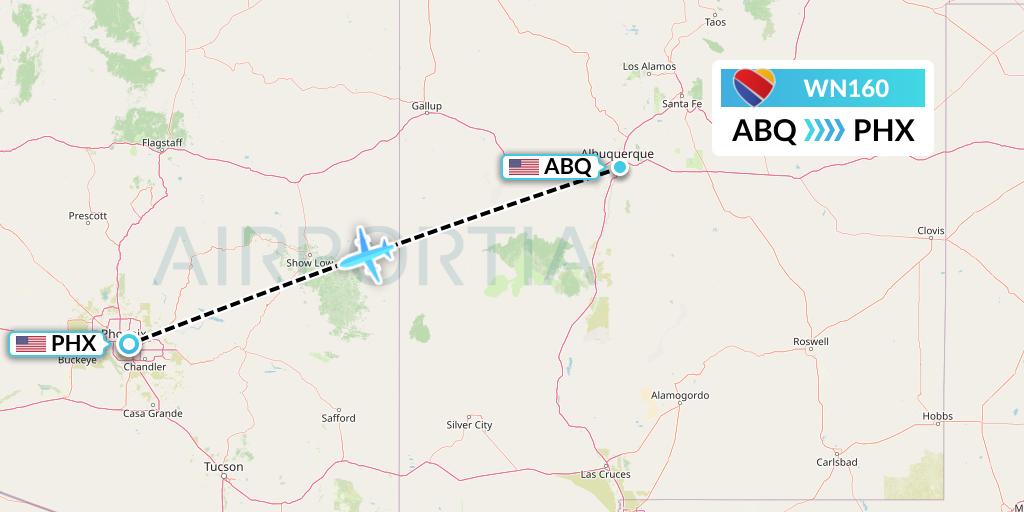 WN160 Southwest Airlines Flight Map: Albuquerque to Phoenix