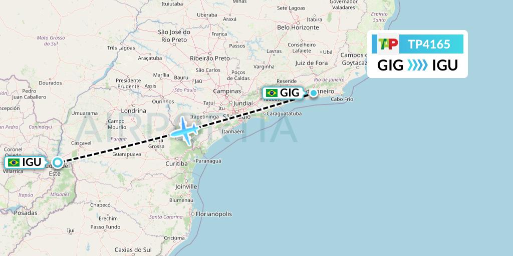 TP4165 TAP Portugal Flight Map: Rio de Janeiro to Foz do Iguacu