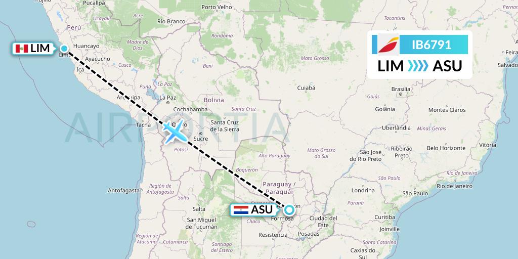 IB6791 Iberia Flight Map: Lima to Asuncion