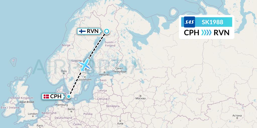 SK1988 SAS Flight Map: Copenhagen to Rovaniemi