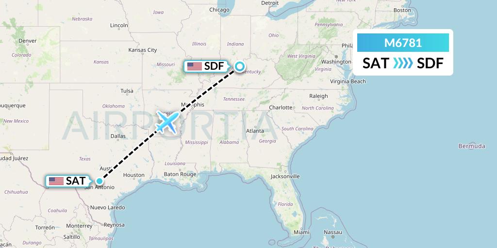 M6781 Amerijet International Flight Map: San Antonio to Louisville