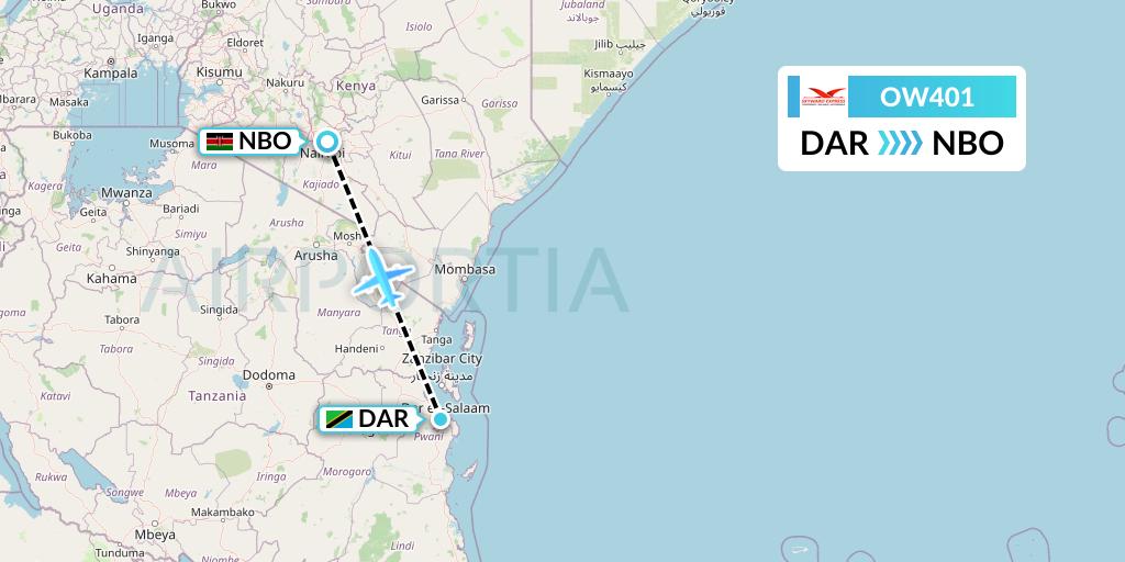 OW401 Skyward Express Flight Map: Dar-es-Salaam to Nairobi