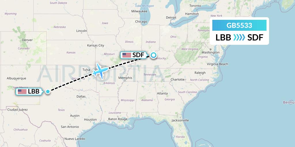 GB5533 ABX Air Flight Map: Lubbock to Louisville