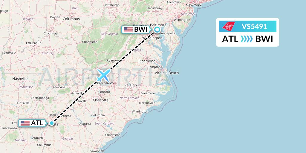 VS5491 Virgin Atlantic Airways Flight Map: Atlanta to Baltimore
