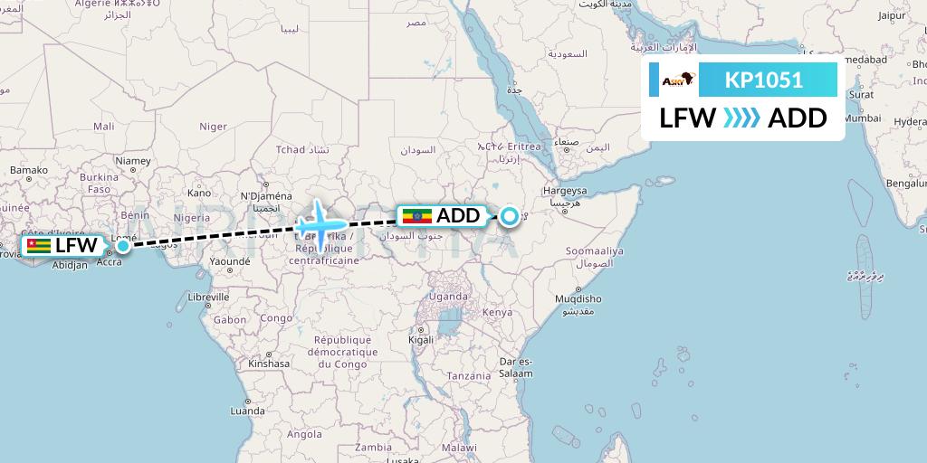 KP1051 ASKY Flight Map: Lome to Addis Ababa