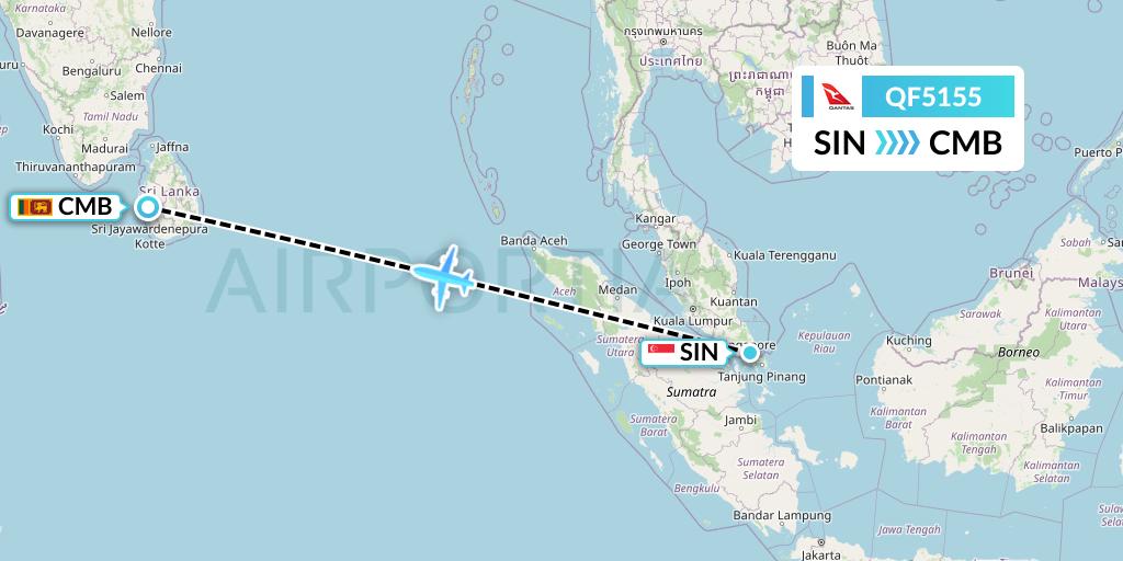QF5155 Qantas Flight Map: Singapore to Colombo