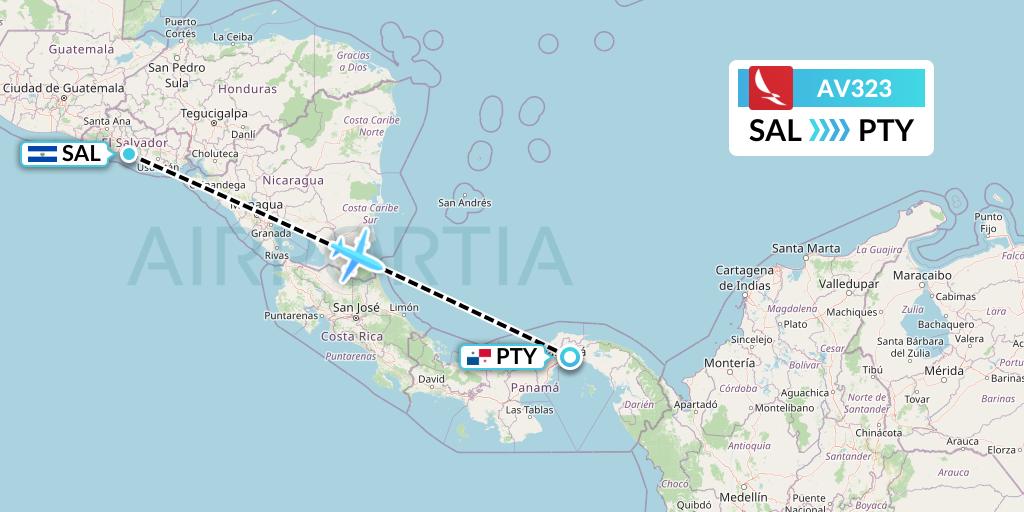 AV323 Avianca Flight Map: San Salvador to Panama City