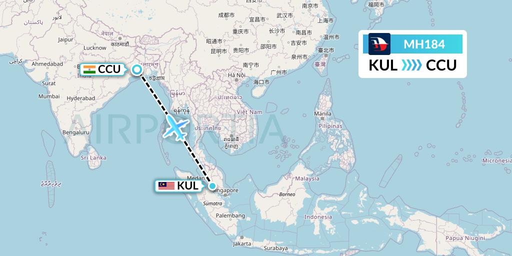 MH184 Malaysia Airlines Flight Map: Kuala Lumpur to Kolkata