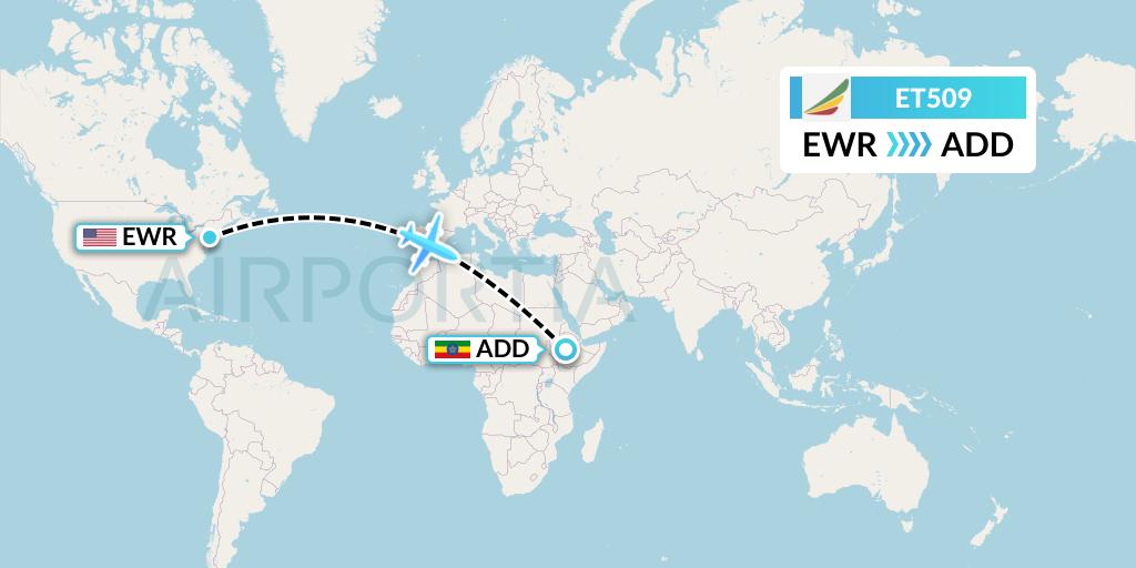 ET509 Ethiopian Airlines Flight Map: New York to Addis Ababa