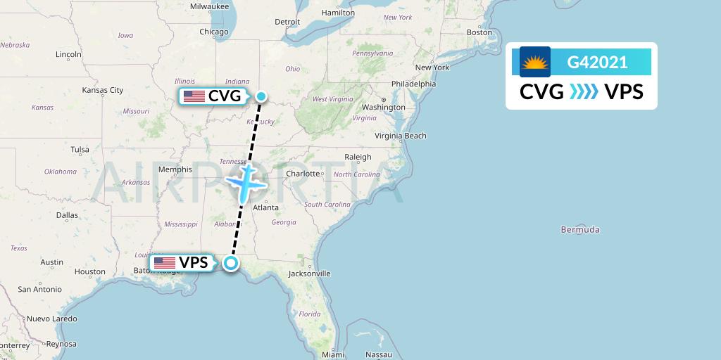 G42021 Allegiant Air Flight Map: Cincinnati to Valparaiso