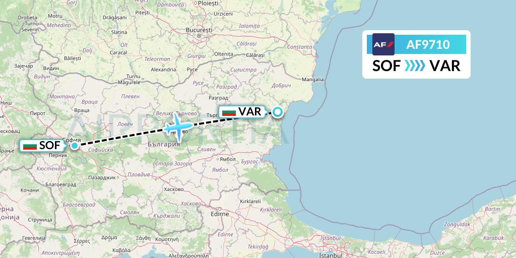 AF9710 Air France Flight Map: Sofia to Varna