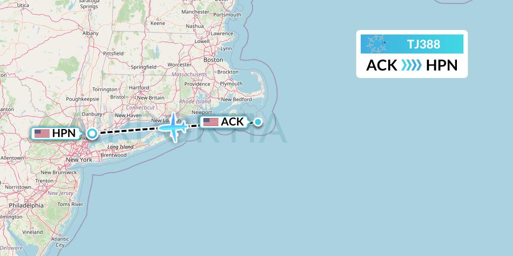 TJ388 Tradewind Aviation Flight Map: Nantucket to White Plains