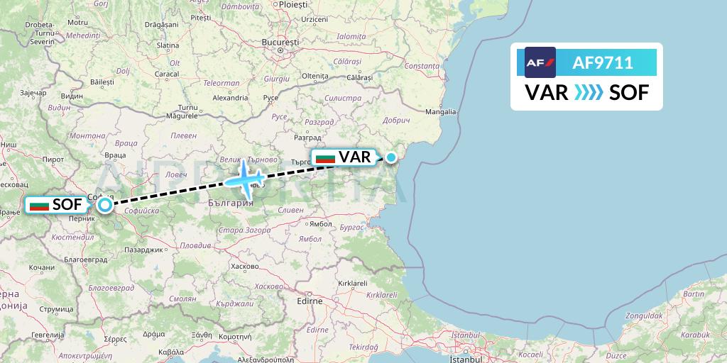 AF9711 Air France Flight Map: Varna to Sofia