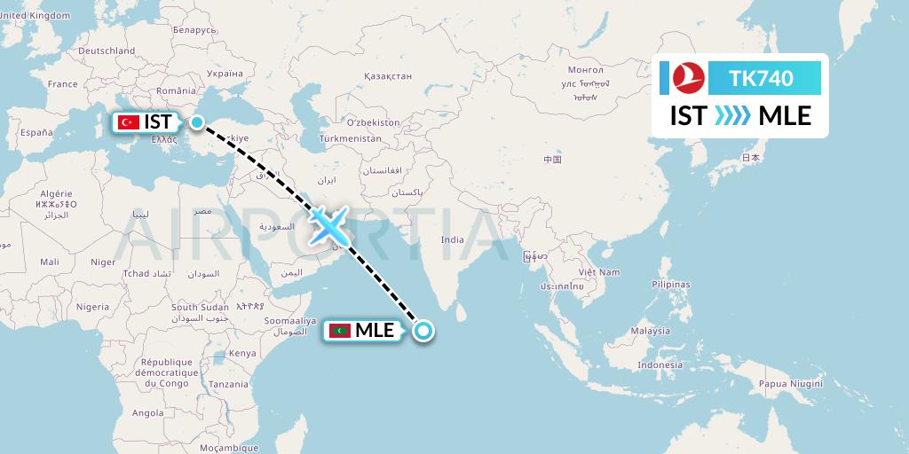 TK740 Turkish Airlines Flight Map: Istanbul to Male