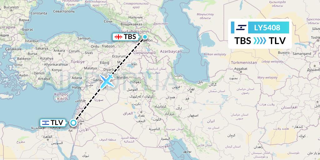 LY5408 El Al Flight Map: Tbilisi to Tel Aviv