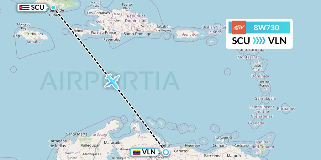 8W730 Fly AllWays Flight Map: Santiago de Cuba to Valencia