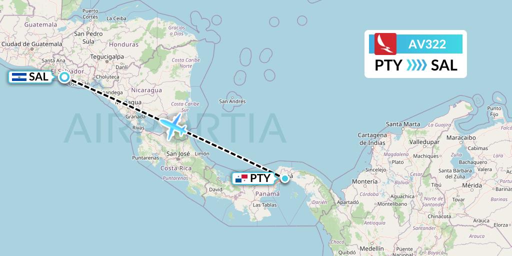 AV322 Avianca Flight Map: Panama City to San Salvador