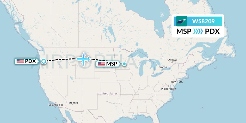 WS8209 WestJet Flight Map: Minneapolis to Portland